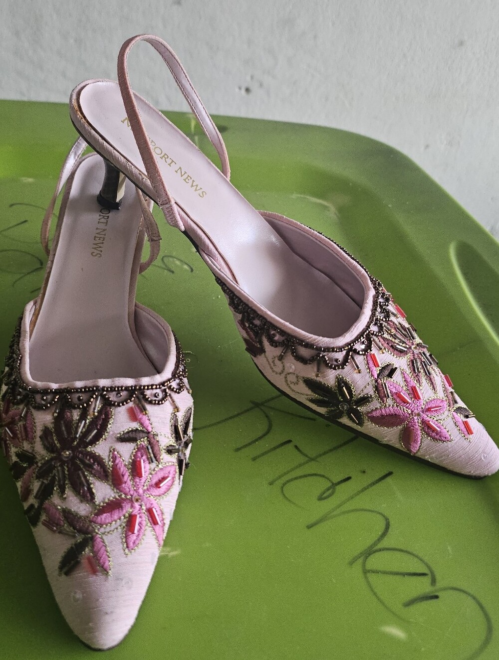 Elegant Pink Embroidered Slingback Heels by Unknown Brand